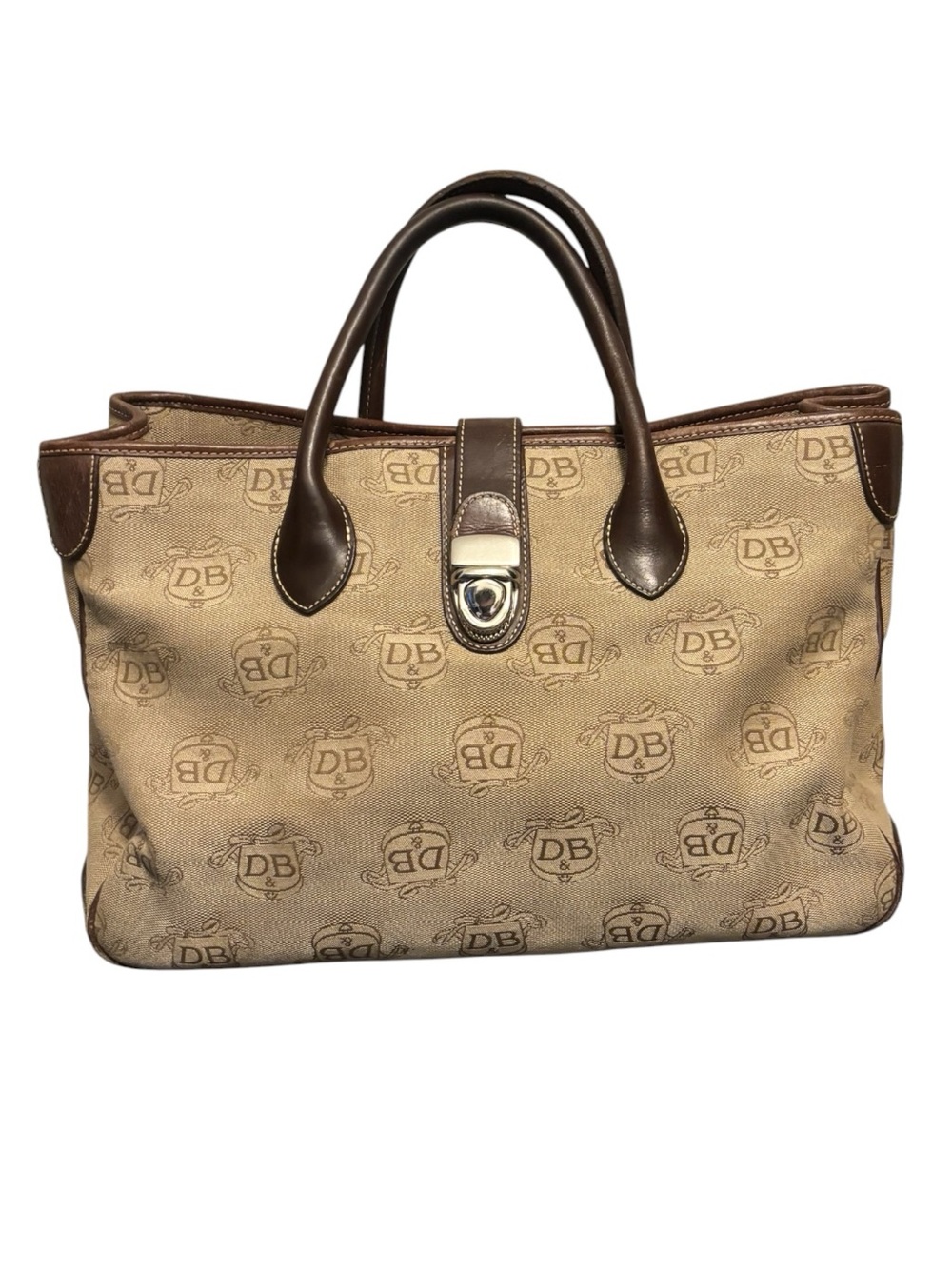 VTG Dooney & Bourke•Donegal Crest tan canvas monogram signature logo tote bag